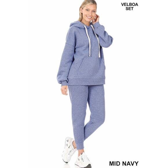 Melange Velboa hoodie & jogger Pants set (Mid-Navy)- Small - Picture 2 of 5
